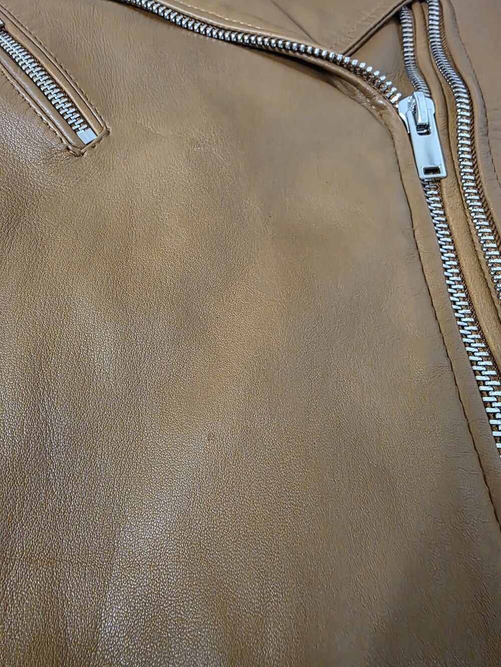 Spanish Genuine Sheep Leather Double Zip Moto Biker Jacket Brown - Picture 7 of 14